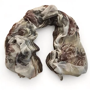 Vince Camuto Womens Scarf Wrap Floral Flowers Frayed End Fringe Signed 74" x 40" - Picture 1 of 11