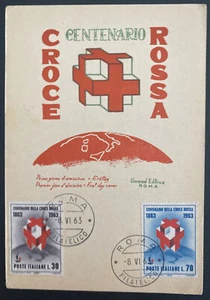 1963 Rome Italy First Day Maxi Postcard Cover Red Cross Centenary - Picture 1 of 2