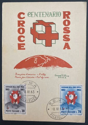 1963 Rome Italy First Day Maxi Postcard Cover Red Cross Centenary - Image 1 of 2