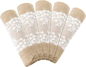 5 Stücke Tischläufer Mit Spitze, Juteband Tischband Natur Hochzeit Deko Vintage - Bild 1 von 7