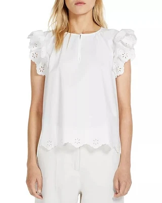 Weekend Max Mara Giulio Cotton Ruffled Eyelet Top Size S White Cottagecore - Image 1 of 4