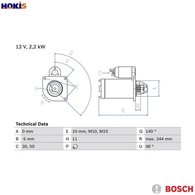 STARTER 0 986 026 260 FOR VOLVO V50 V60/Van/I C30 V40/Hatchback S80/II XC60 2.0L - Image 1 of 4