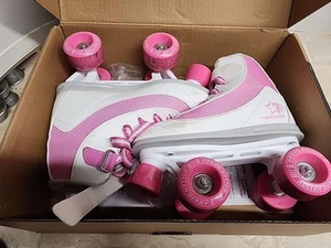 Roller Derby Firestar Youth Girl's Quad Roller Skates, White/Pink, Size 03 - Picture 1 of 7