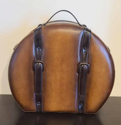 Antique Vintage Suitcase Round Hat Box Train Hard Case 15.5"x 13.5" - Image 1 of 4