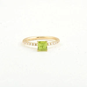 Peridot Ring Princess cut ring moissanite ring gold plated ring bridal jewelry - Picture 1 of 5