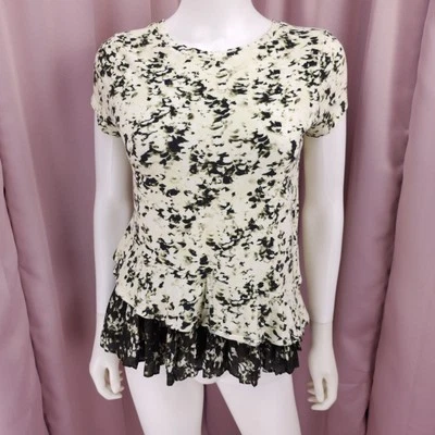 Simply Vera Wang Petite Women's Abstract Pleated Short Sleeve Blouse Top PS - Image 1 of 4