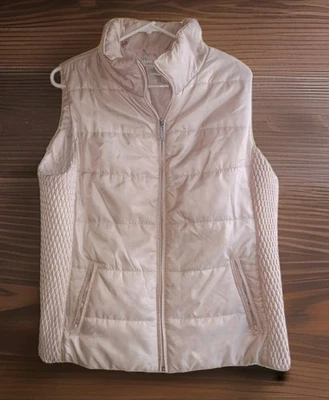 XL Mujer Liz Claiborne Beige Cuello Alto Cremallera Chaleco Paneles Laterales Chaqueta Acolchada Foto 1 de 4