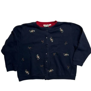 Vintage Shenanigans Navy Button Up Sweatshirt Christmas Holiday Embroidered 2X - Picture 1 of 6