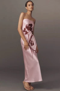 Neu Anthropologie The Fleur trägerloses Satin Maxi Schlupfkleid Größe Small - Bild 1 von 12