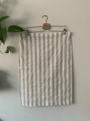 Falda lápiz Linda Matthews para mujer mezcla de lino rayas marrón claro/beige XL Foto 1 de 4