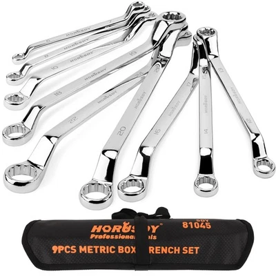 9Pcs Metric Offset Box Wrench Set with Rolling Pouch 50-Degree Metric 6-24mm - Image 1 of 4