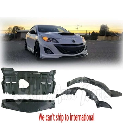 Front Rear Engine Splash Shield & Fender Liner Set For 2010-13 Mazda 3 Black 4PC Foto 1 de 4