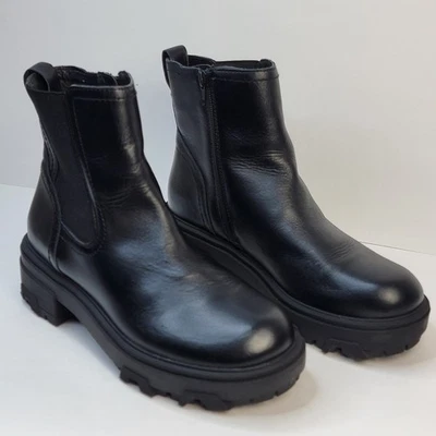 House Of Harlow 9 Botas Cremallera Cuero Negro Chelsea Lug Grueso Plataforma Gótico  Foto 1 de 4