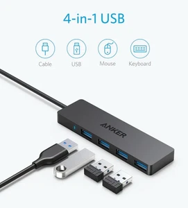 Hub USB 3.0 dati ultrasottile Anker 4 porte con cavo esteso 2 piedi per Mac Pro HDD - Foto 1 di 3