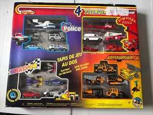 Majorette 🇲🇫 Coffret Vintage Rare 4 thèmes Police,Pompiers,racing,construction - Foto 1 di 8