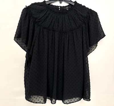 J. Top redondo para mujer talla 2X negro transparente camisola sin cordones lunares cabaña campesina Foto 1 de 4