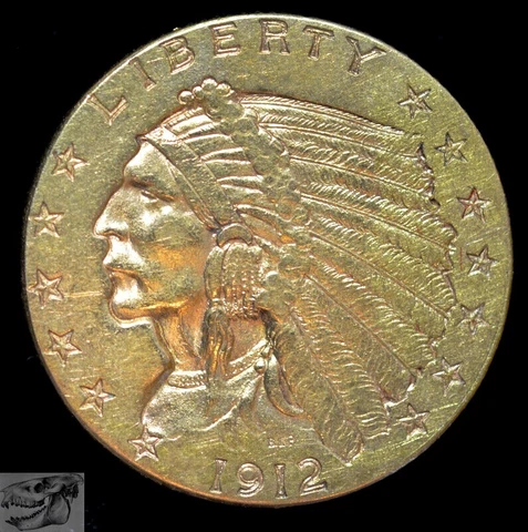 1912 Indian Quarter Eagle, $2.50 Gold, Almost Uncirculated+, Slider Unc, C6215 Cover
