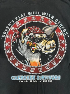 VNTG Y2K 2002 Anvil Cherokee Survivors Bike Rally Long Sleeve Biker Shirt XL USA - Picture 1 of 9