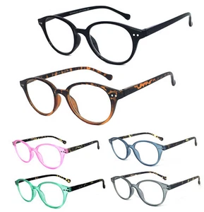 Retro Round Keyhole Reading Glasses Silver Rivet Spring Hinge Temples - Picture 1 of 29