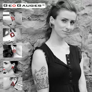 Set 5 paia di tunnel in silicone marca GeoGauges tappi per orecchie misuratori corpo gioielli - Foto 1 di 17