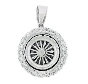 NEW 925 S Silver Spinning Car Tire Rim Spinner Wheel large Rhinestone Pendant - Picture 1 of 10