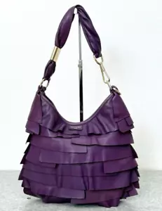 YVES SAINT LAURENT ST. TROPEZ Rive Gauche Leather Shoulder Bag Purple Used AUTH - Picture 1 of 12