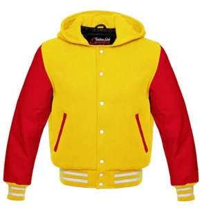 Sudadera con capucha de lana universitaria de béisbol para hombre Lettermen ropa exterior vintage mangas de cuero - Imagen 1 de 3