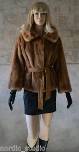 CHAQUETA RECORTADA DE PIEL DE VISÓN PASTEL GENUINA MARRÓN CLARO TALLA S/M cochecito oscilante ópera - Imagen 1 de 12