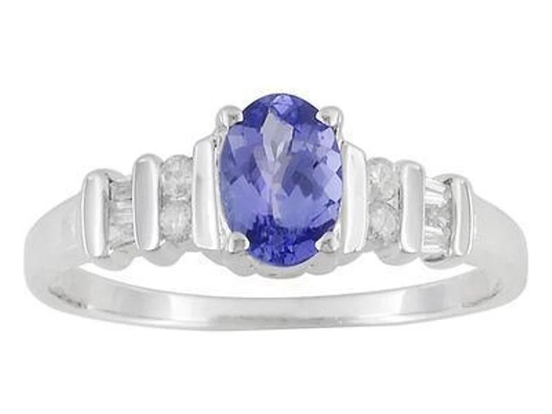 Anel de ouro branco 14kt 0,50 ctw oval azul tanzanita/0,13 ctw diamante acento, tamanho 6,5 - Imagem 1 de 1