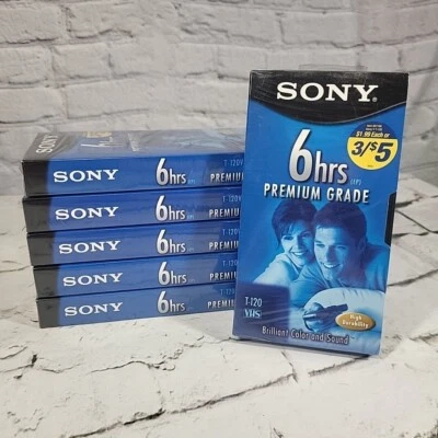 Sony Premium Grade Blank VHS Video Tapes 6hrs T-120 Pack of 6 New Sealed - Изображение 1 из 4