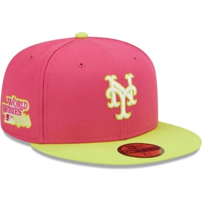 New Era New York Mets Pink And Cyber Green 5950 Hat 1986 WS Patch Size 7 1/8 - Image 1 of 4