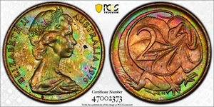 MS63BN 1976 Australia 2 Cent, PCGS Trueview- Neon Rainbow Toned - Picture 1 of 6
