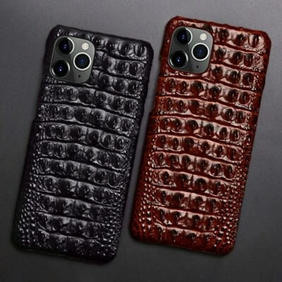 Lujosa Funda Trasera de Cuero Retro Grano de Cocodrilo para iPhone 13 Pro Max 12 11 Foto 1 de 4