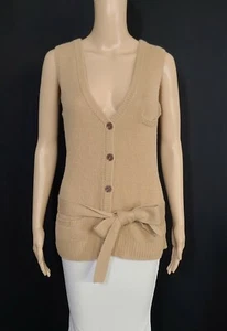 JAMES PERSE Camel Beige Cashmere Belted Sleeveless Cardigan Sweater Vest Sz 1/S - Picture 1 of 6