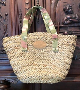 Neiman Marcus Womens Straw Purse Tote Beach Bag Basket Weave Camo Straps - Picture 1 of 9