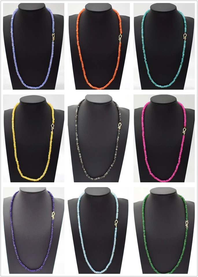 Natürlich 2x4mm Facettiert Rundelle Edelstein Perlen Halsketten 40-70cm - Bild 1 von 1