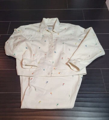 RARE Womens Cambridge Dry Goods Pantsuit Jacket Pants White/Flowers See Photos  - Image 1 of 4