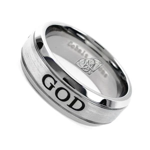 Men's 8mm Cobalt Chrome Ring Wedding Band With Laser Engraved (GOD) - Picture 1 of 3