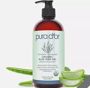 PURA D'OR 16 Oz ORGANIC Aloe Vera Gel - Lavender - All Natural - ZERO Artificial - Picture 1 of 4