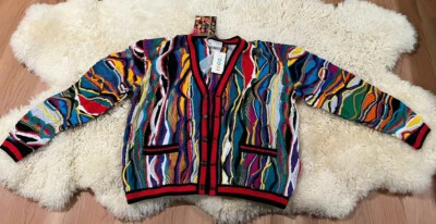 NWT - MUST SEE! Vintage COOGI Multicolor “Black Beach” Cardigan Sweater XL - Image 1 of 4