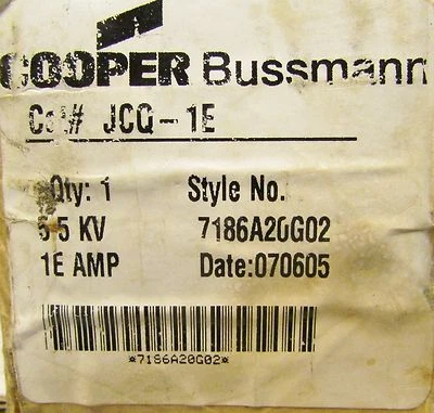 COOPER BUSSMAN JCQ 1E 5.5KV 1E Amp High Voltage Fuse 7186A20G02 - Image 1 of 3