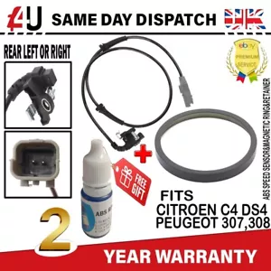 ABS GESCHWINDIGKEITSSENSOR & MAGNETISCHER TONABNEHMERRING FÜR CITROEN C4 DS4 PEUGEOT 307 308 HINTEN - Bild 1 von 11