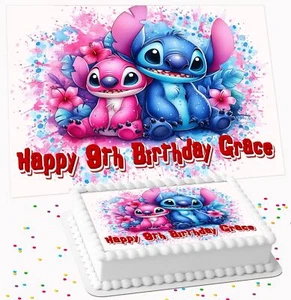 STITCH PERSONALISED BIRTHDAY PARTY EDIBLE ICING COSTCO CAKE TOPPER ST-04 - Picture 1 of 7
