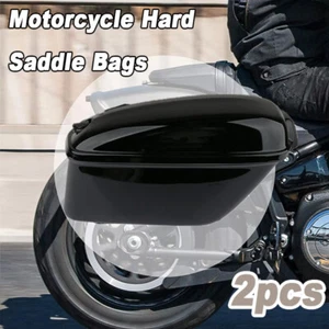 2Pcs Universal Motorcycle Hard Saddle Bags Trunk Shadow Side Box Luggage Rear - Picture 1 of 13