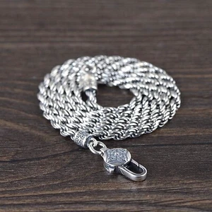 Solid 925 Sterling Silver Mens Tibetan Rope Chain Clasp Necklace Varies Length - Picture 1 of 10