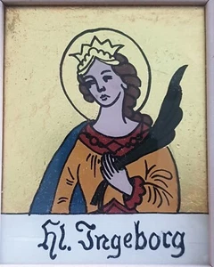 Hinterglasmalerei, Handmaler Hl. Ingeborg, Rahmen 13x15 cm, Bild 7,5 cm X 9,5 cm - Bild 1 von 5