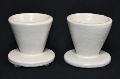Pottery Barn SAMPLE 2 White Ceramic Taper Candle Holders Pair Set Artisan Clay - Image 1 of 4