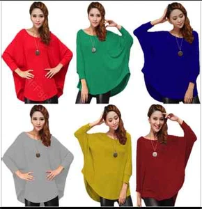 Stylish Womens Loose Batwing Crew Neck Quality Knitted Top / Jumper /Oversize  - Picture 1 of 32