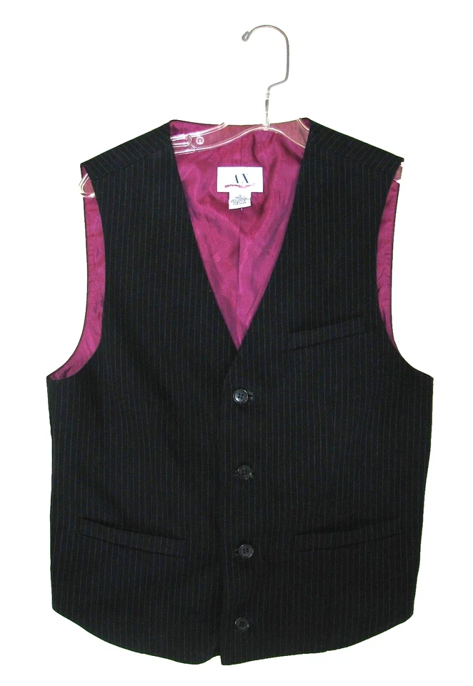 ARMANI EXCHANGE BLACK/PURPLE PINSTRIPE+4 BUTTON MENS VEST+POCKETS-SIZE-SMALL - Image 1 of 1