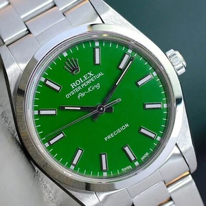 Rolex Air-King 14000 Watch Green Dial Smooth Bezel Oyster Band W/ Box & Paper - Picture 1 of 12